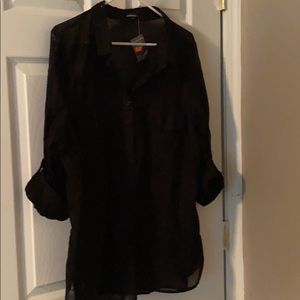 Long sleeve button up shirt black 1x
